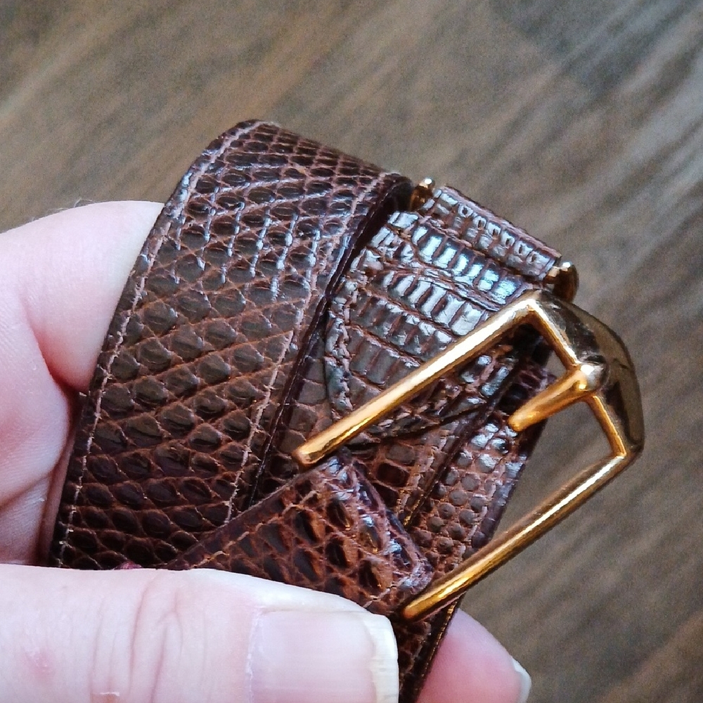 Vintage Java Lizard Solid Bronze Belt, Styled For… - image 3